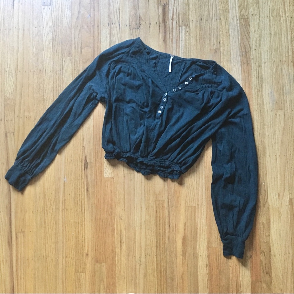 Free People dark teal ls crop top M